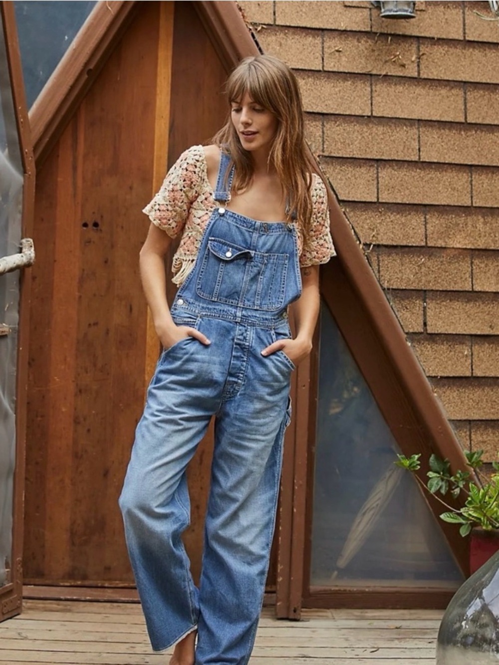 NWT Anthropologie Edwin Sadie Utility Denim Overalls RipTide Size L